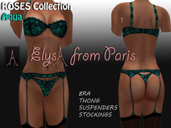 Lingerie Roses BOM - Aqua - Elysa From Paris