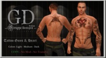 MALE TATTOO.::Gruppe Designs Tattoos::. GD-02 Guns & heart 