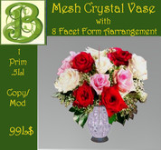 Mesh Crystal Vase with Red White and Pink Roses - Only  1 Prim - .5LI