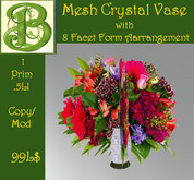 Mesh Crystal Vase with Mixed Red Flowers - Only  1 Prim - .5LI