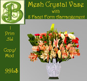 Mesh Crystal Vase with Salmon  Roses - Only  1 Prim - .5LI