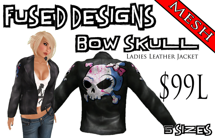 FUSED Designs Ladies Mesh Bow Skull Leather Jacket