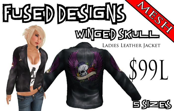 FUSED Designs Ladies Winged Skull Leather Jacket