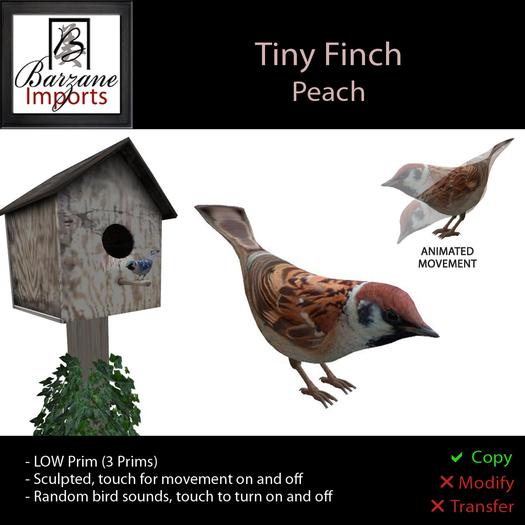 BARZANE Imports - Tiny Finch Peach Boxed