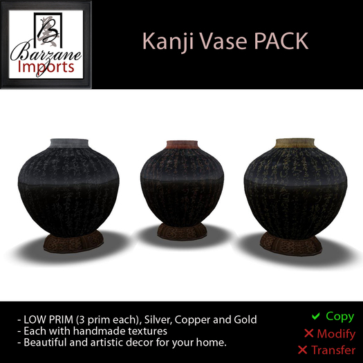 BARZANE Imports - Kanji Vase Pack Boxed