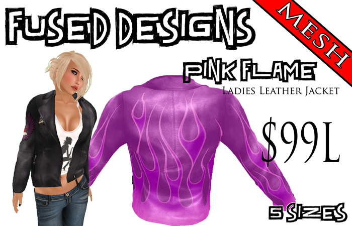 FUSED Designs Ladies Mesh Pink Fire Leather Jacket