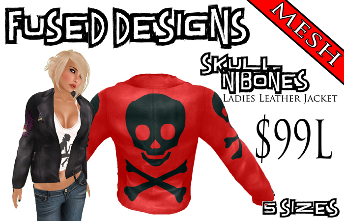 FUSED Designs Ladies Mesh Skull N Bones Red Leather Jacket