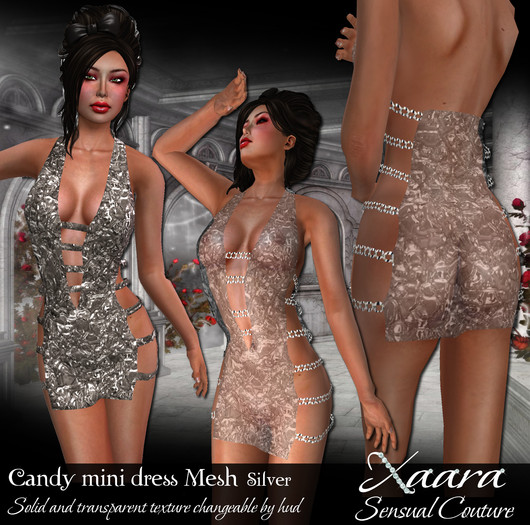 Candy Mini Halter Dress silver MESH