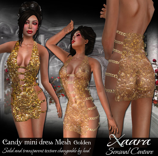Candy Mini Halter Dress golden MESH