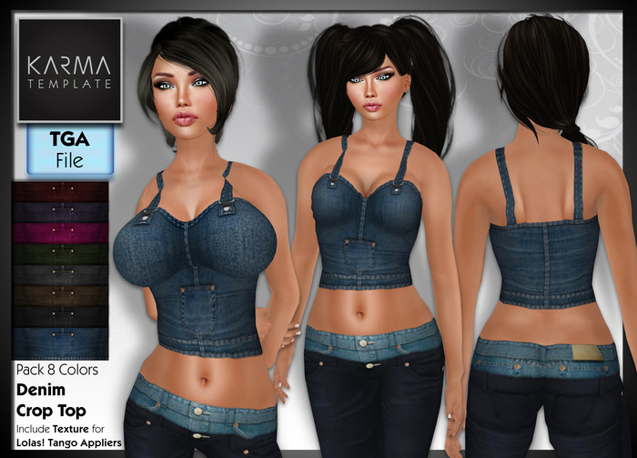 Karma Template - Tga - Denim Crop Top with Lolas - 8 Colors