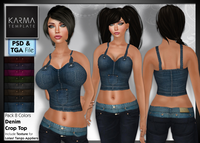 Karma Template - PSD & Tga - Denim Crop Top with Lolas - 8 Colors
