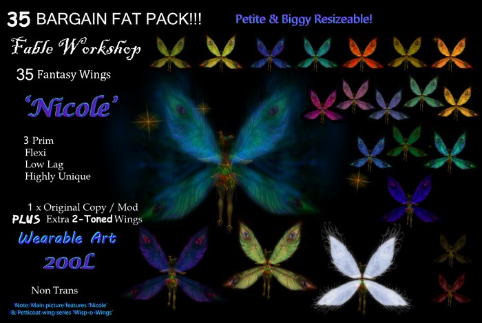 **FWS** Nicole Fantasy Wings, {Resizeable) PeacockBlue Box