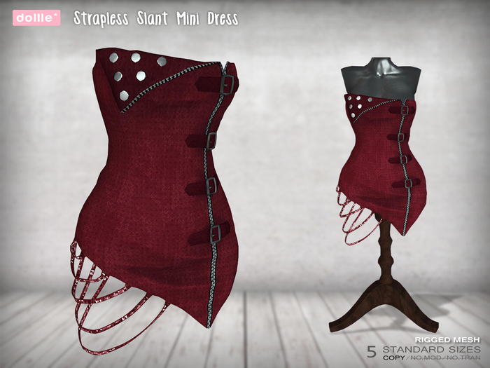 {dollle*} Strapless Slant Mini Dress - Red