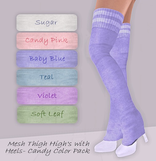 Mesh Thigh Highs with Heels- Candy Color Pack