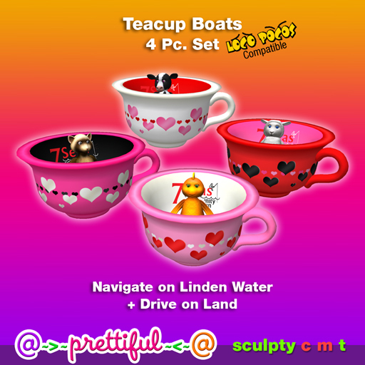 @~>~ PrettiFuL ~<~@ Loco Pocos Teacup Boats [ Hearts ]
