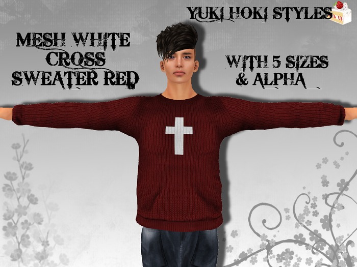 YHS Mesh White Cross Sweater Red