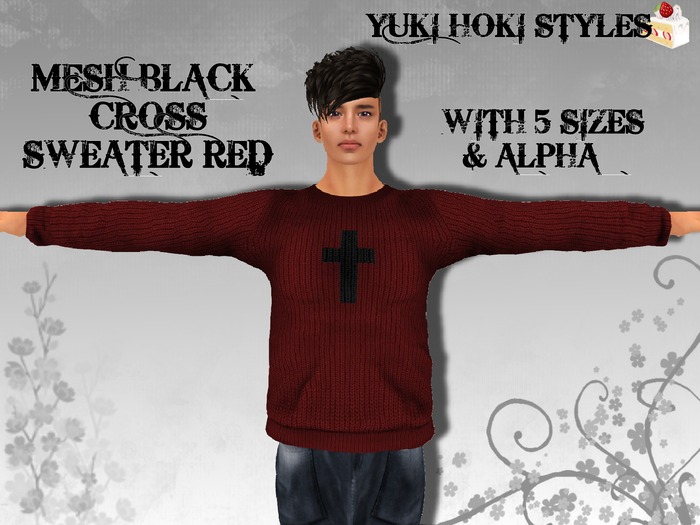 YHS Mesh Black Cross Sweater Red