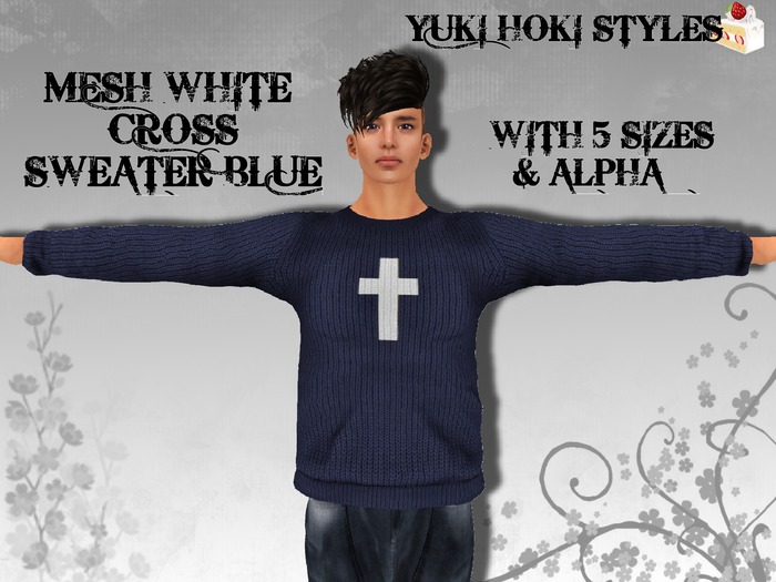 YHS Mesh White Cross Sweater Blue