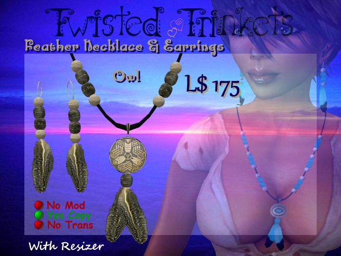 Feather Set Owl Necklace & Earrings