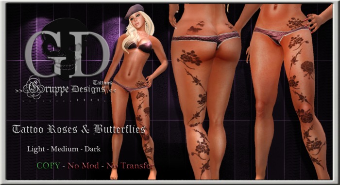 FEMALE TATTOO.::Gruppe Designs Tattoos::. GD-04 Roses & Butterflies 