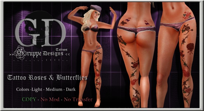 FEMALE TATTOO.::Gruppe Designs Tattoos::. GD-04 Color Roses & Butterflies 