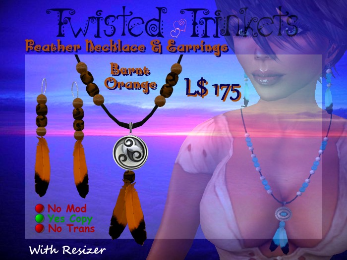 Feather Set Burnt Orange Necklace & Earrings