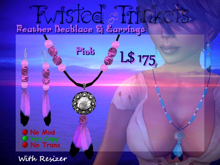 Feather Set Pink Necklace & Earrings