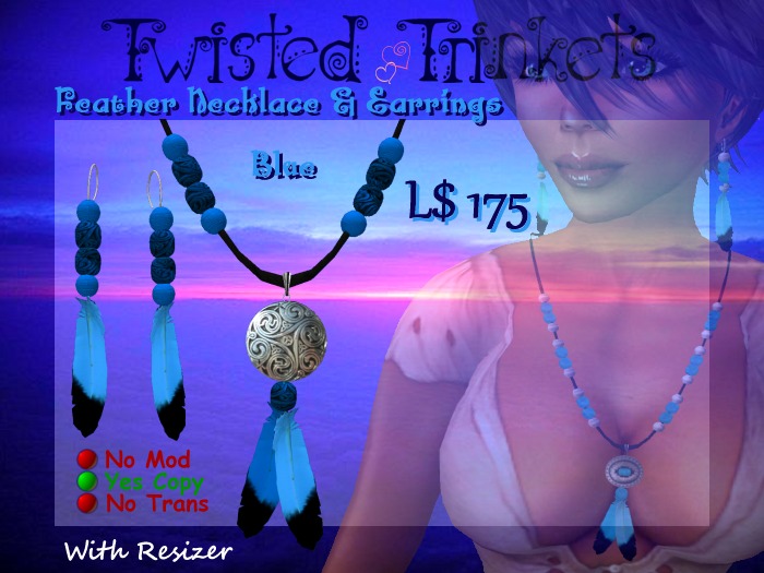 Feather Set Blue Necklace & Earrings