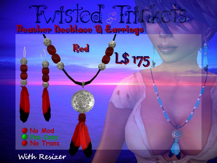 Feather Set Red Necklace & Earrings