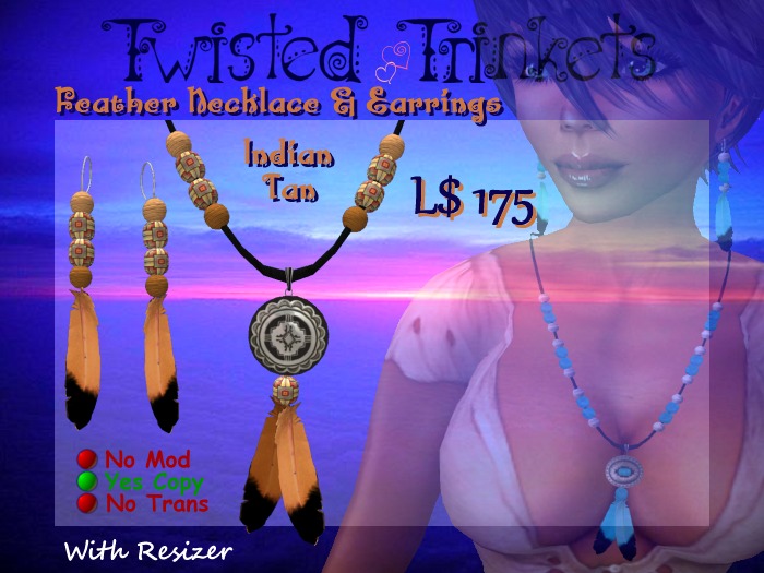 Feather Set Indian Tan Necklace & Earrings
