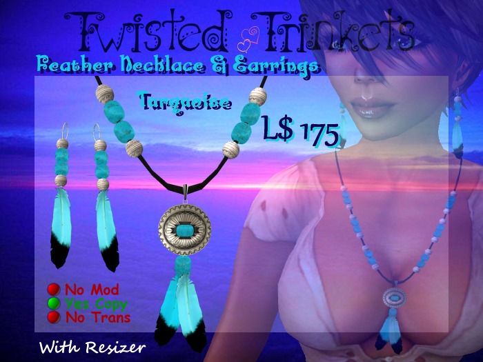 Feather Set Turquoise Necklace & Earrings