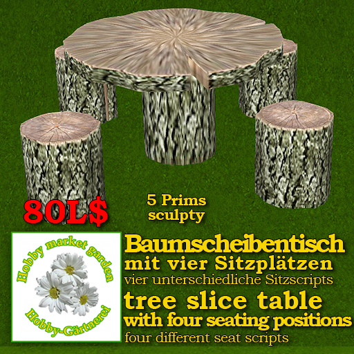 tree slice table with 4 seats