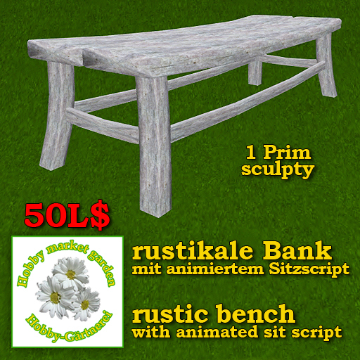 rustic bench, with animated sit