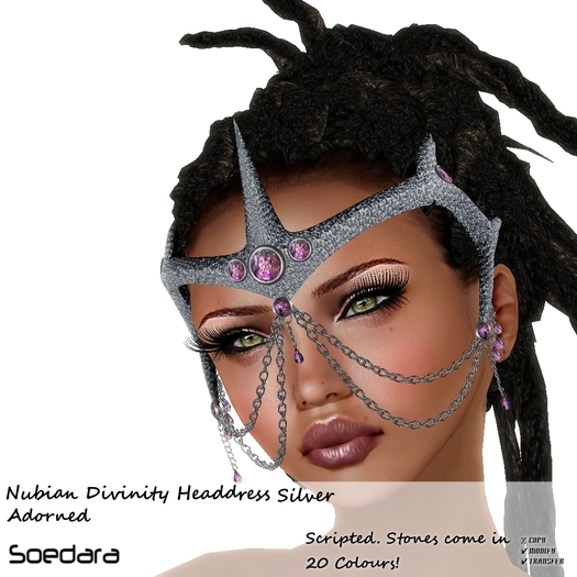 ~Soedara~ Nubian Divinity Headdress Stones Adorned Silver
