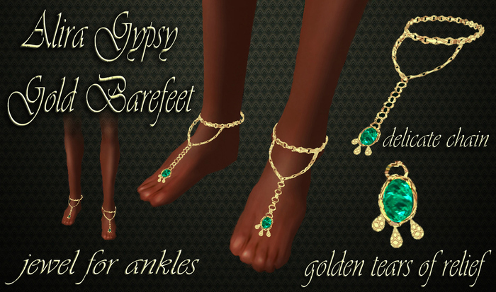 ~Alira~ Gypsy Gold Barefeet EMERALD (Ankle Jewel) 