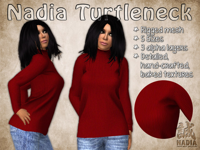 ~Nadia~ Turtleneck Red - Rigged Mesh Sweater