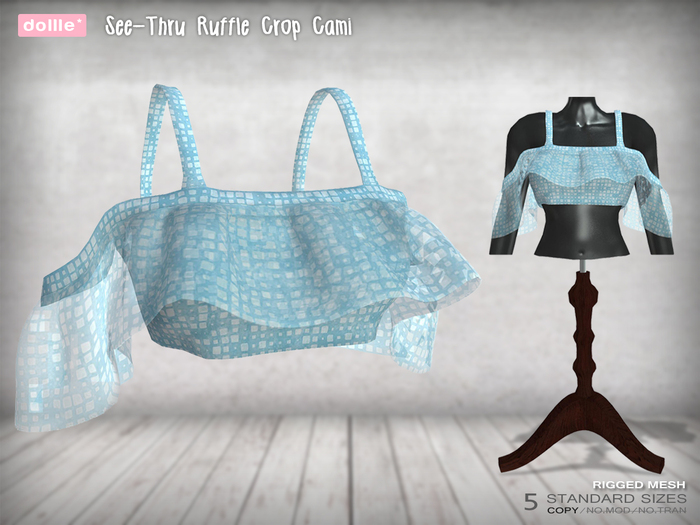 {dollle*} See-Thru Ruffle Crop Cami - Blue