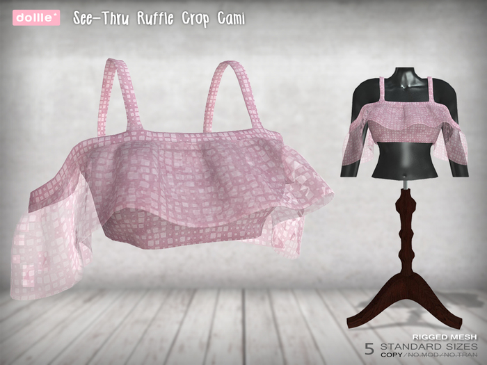 {dollle*} See-Thru Ruffle Crop Cami - Pink