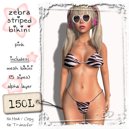 - BD - Zebra Striped Bikini - Pink (Mesh)