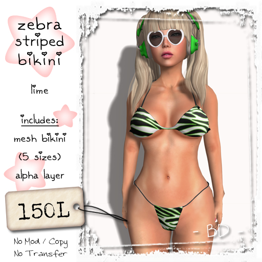 - BD - Zebra Striped Bikini - Lime (Mesh)