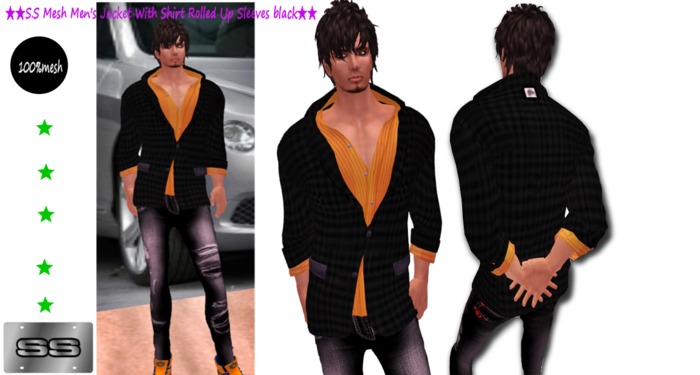 S.S Mesh Men's Jacket With Shirt Rolled Up Sleeves black