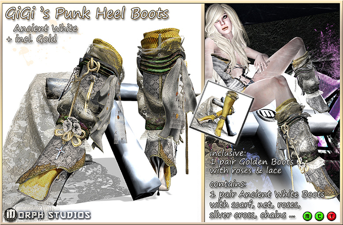 0o Morph - GiGis Punk 2pair Heelboots ANCIENT white + GOLD