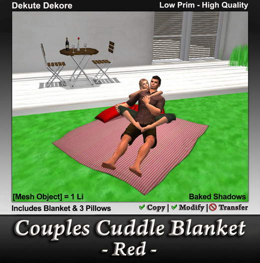 Second Life Marketplace 1Prim/1 Li Mesh Couples Cuddle Blanket Red