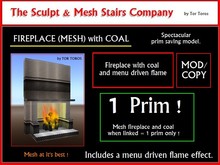FIRE PLACE WITH COAL (MESH)  1 prim only with flame menu