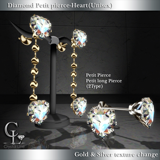 ((Crystal Line))Diamond Petit pierce-Heart set