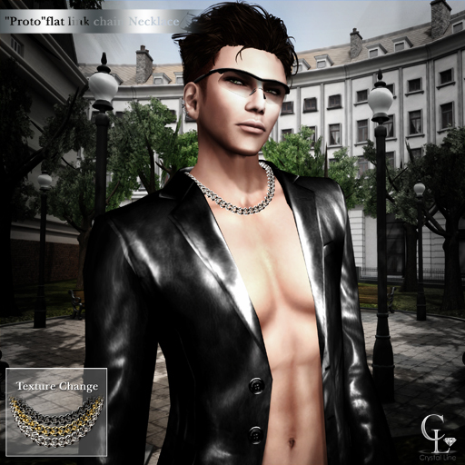((Crystal Line))"Proto"flat link chain Necklace-Unisex(wear)