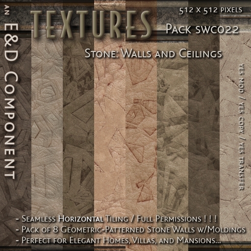 [SWC022] 8 Geometric-Patterned Stone Walls with Moldings from E&D ENGINEERING