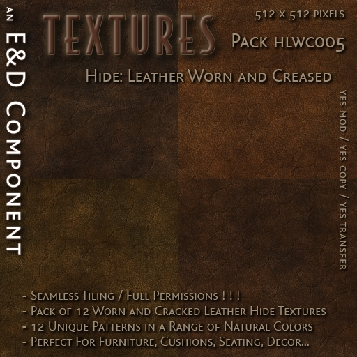 Second Life Marketplace - [HLWC005] 12 Worn and Cracked Leather Hide ...