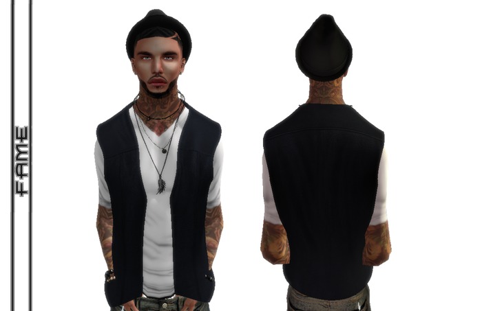 ---::[[F A M E]]::--- [Blue+Undershirts]-MeshLeatherVest