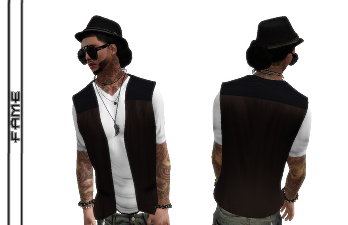 ---::[[F A M E]]::--- [Blk/Brwn+Undershirts]-MeshLeatherVest